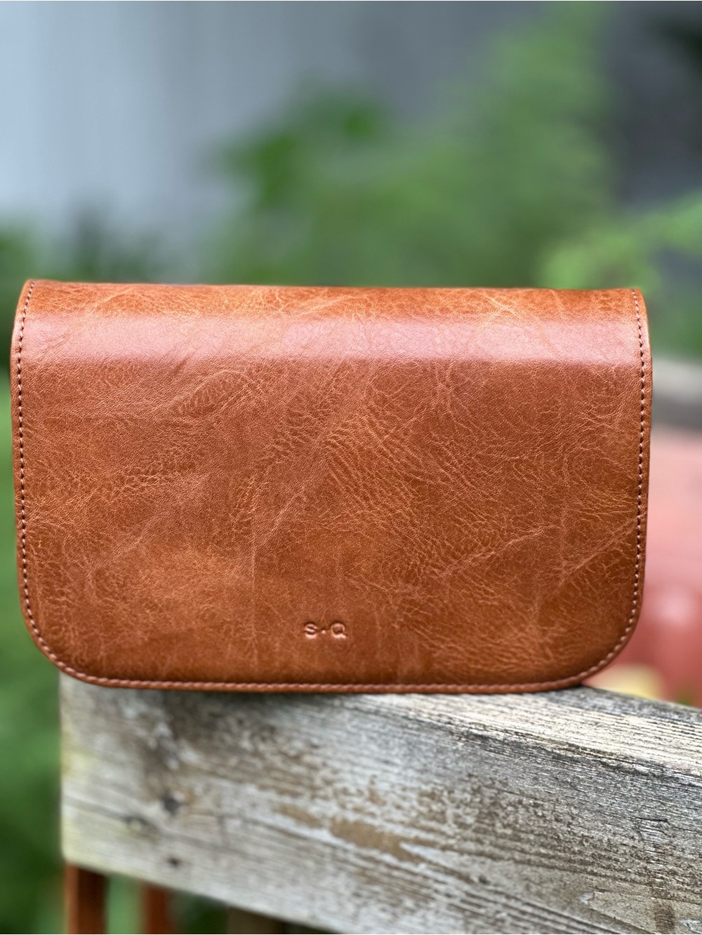 Classic Tan faux Leather SQ Crossbody Bag with shoulder strap  and waist belts